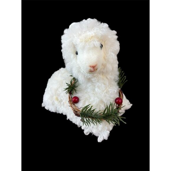 Set Of 2 Fluffy Christmas Holiday 6” Alpaca Llama Tabletop Decor Lot - Picture 2 of 4